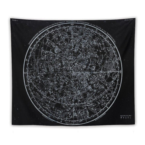 Constellations of The Northern Hemisphere  Pale Blue On Black Tapestry