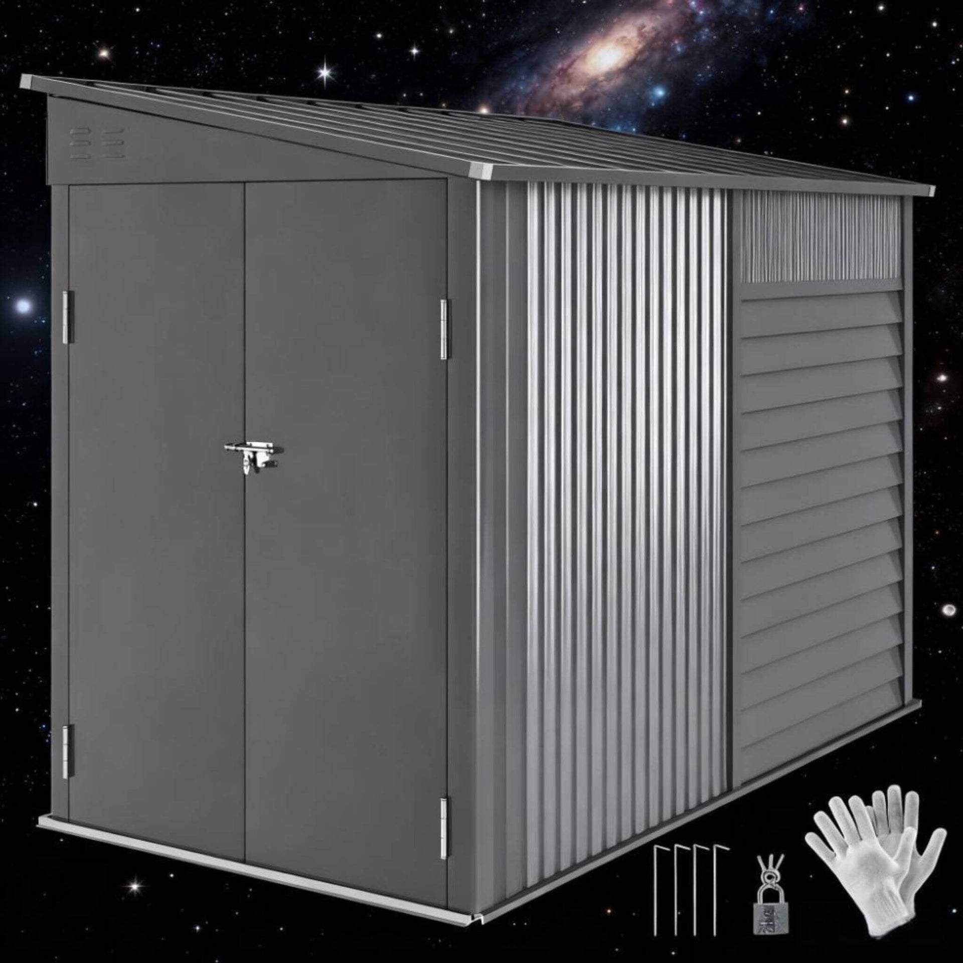[05X09FT] Heavy-Duty Outdoor Galvanized Steel Storage Shed With Lockable Doors (SAK80637)
