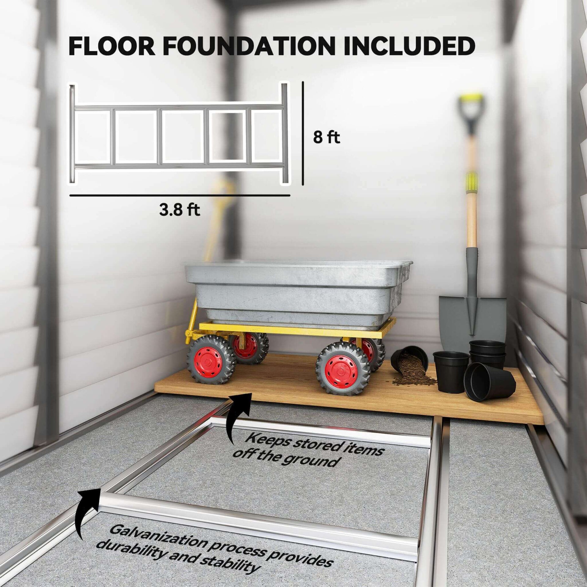 [05X09FT] Heavy-Duty Outdoor Galvanized Steel Storage Shed With Lockable Doors (SAK80637)