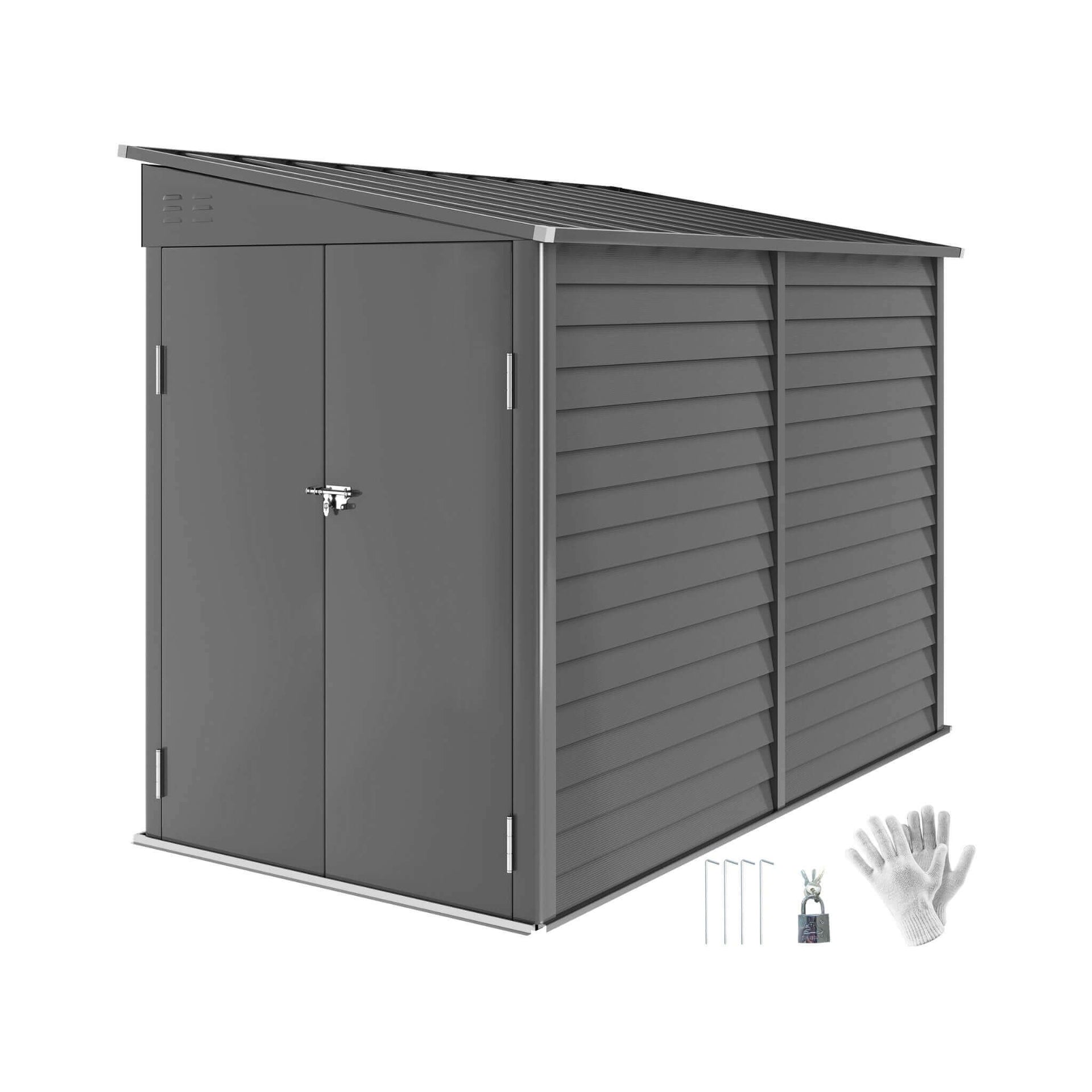 [05X09FT] Heavy-Duty Outdoor Galvanized Steel Storage Shed With Lockable Doors (SAK80637)