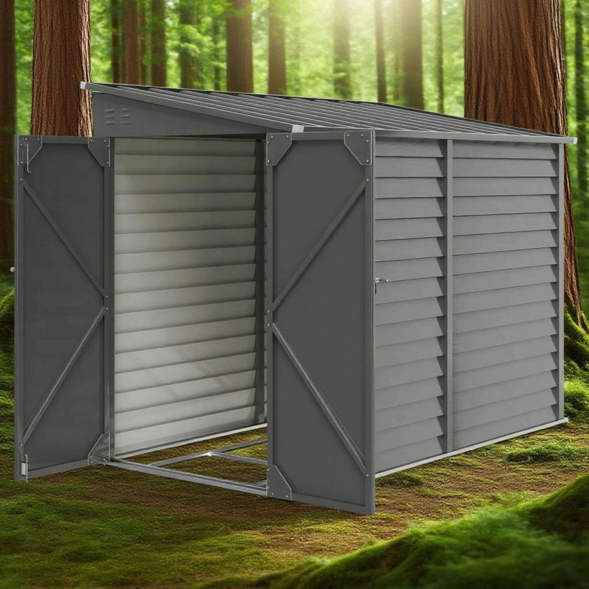 [05X09FT] Heavy-Duty Outdoor Galvanized Steel Storage Shed With Lockable Doors (SAK80637)