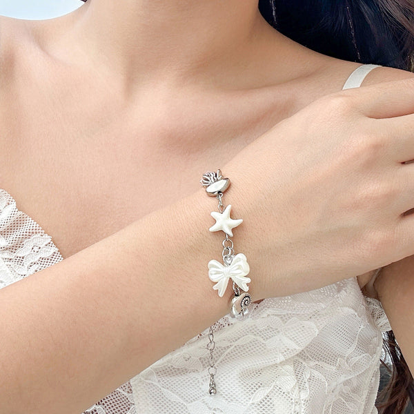 Ocean vacation style starfish versatile set, handmade small fresh pearl alloy necklace