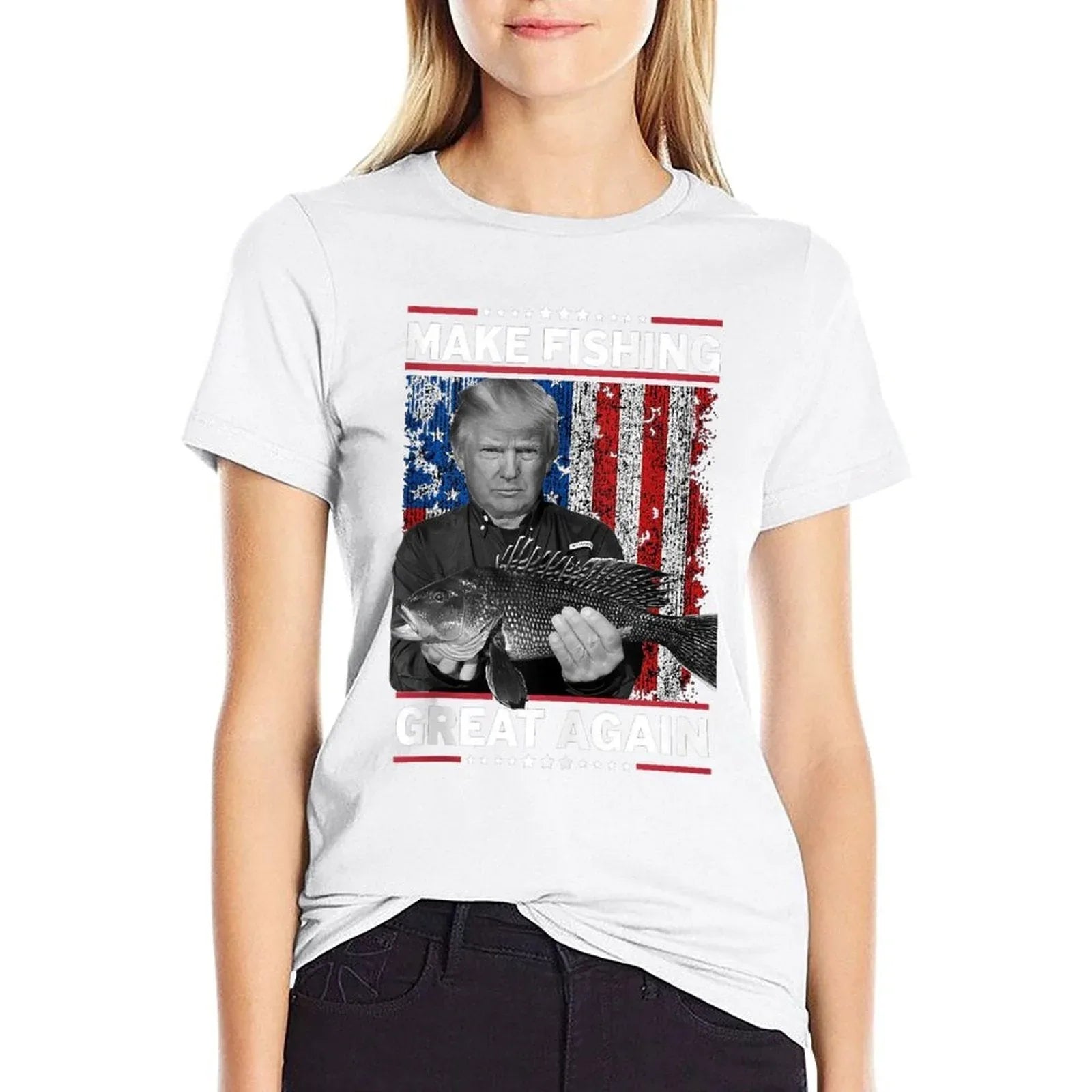 President Trump USA Fishing -Make Fishing Great Again  Oversized Silhouette T-Shirt