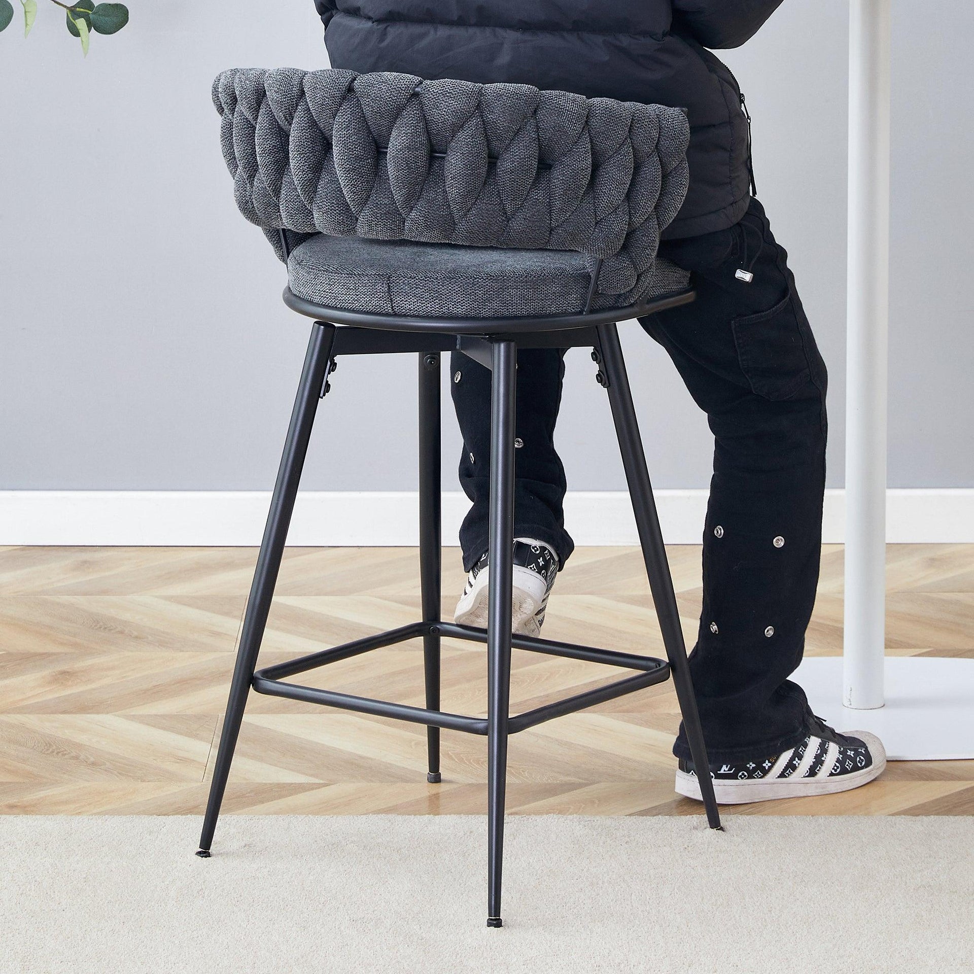 2 Set of Rotating Barstools With Breathable Cotton and Linen Soft Cushions