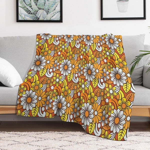 Retro 70s Flower Pattern Comfort Throw Blanket