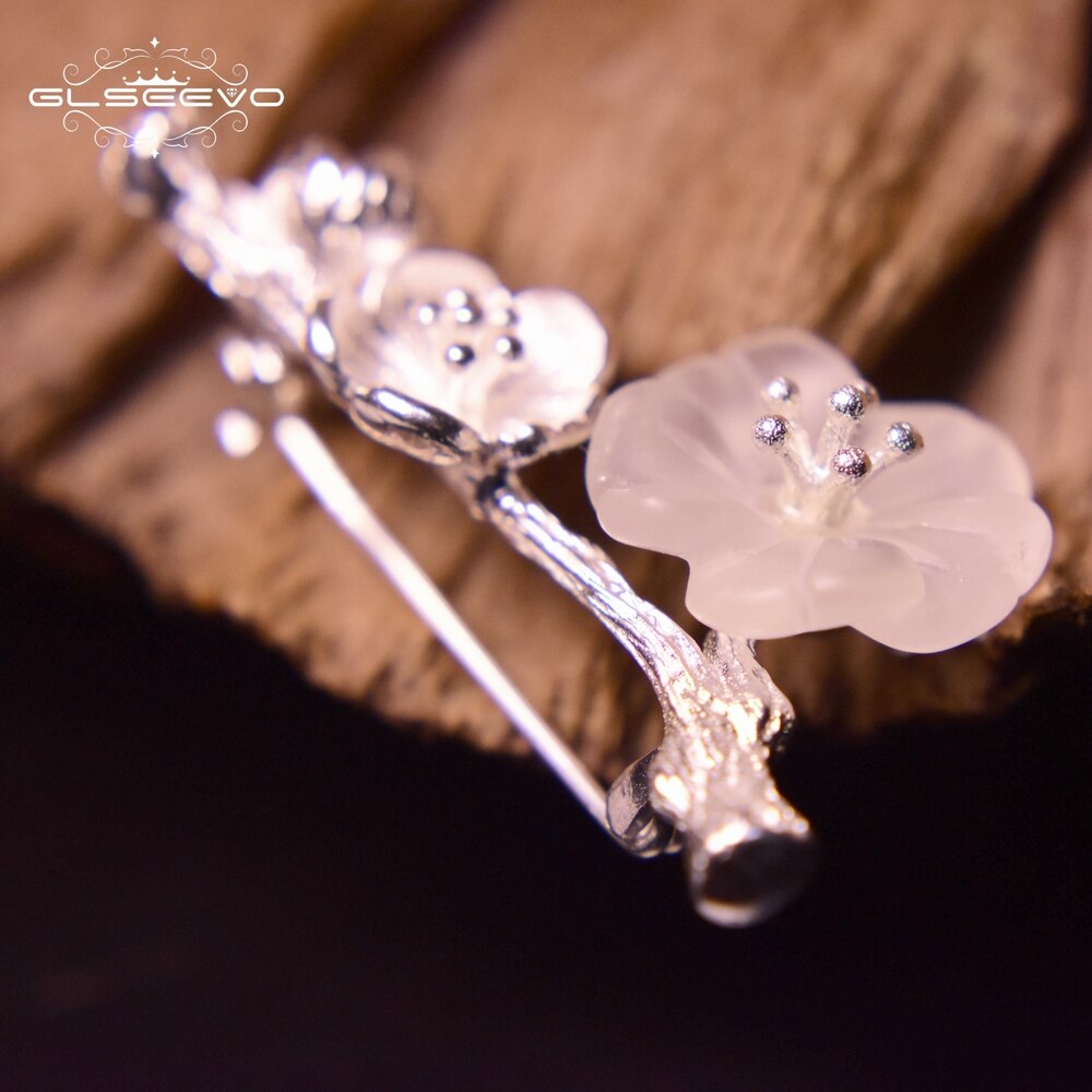 GLSEEVO 925 Sterling Silver Wedding Crystal Flower Brooch High Quality For Women Tree Brooches Mujer Handmade Jewelry