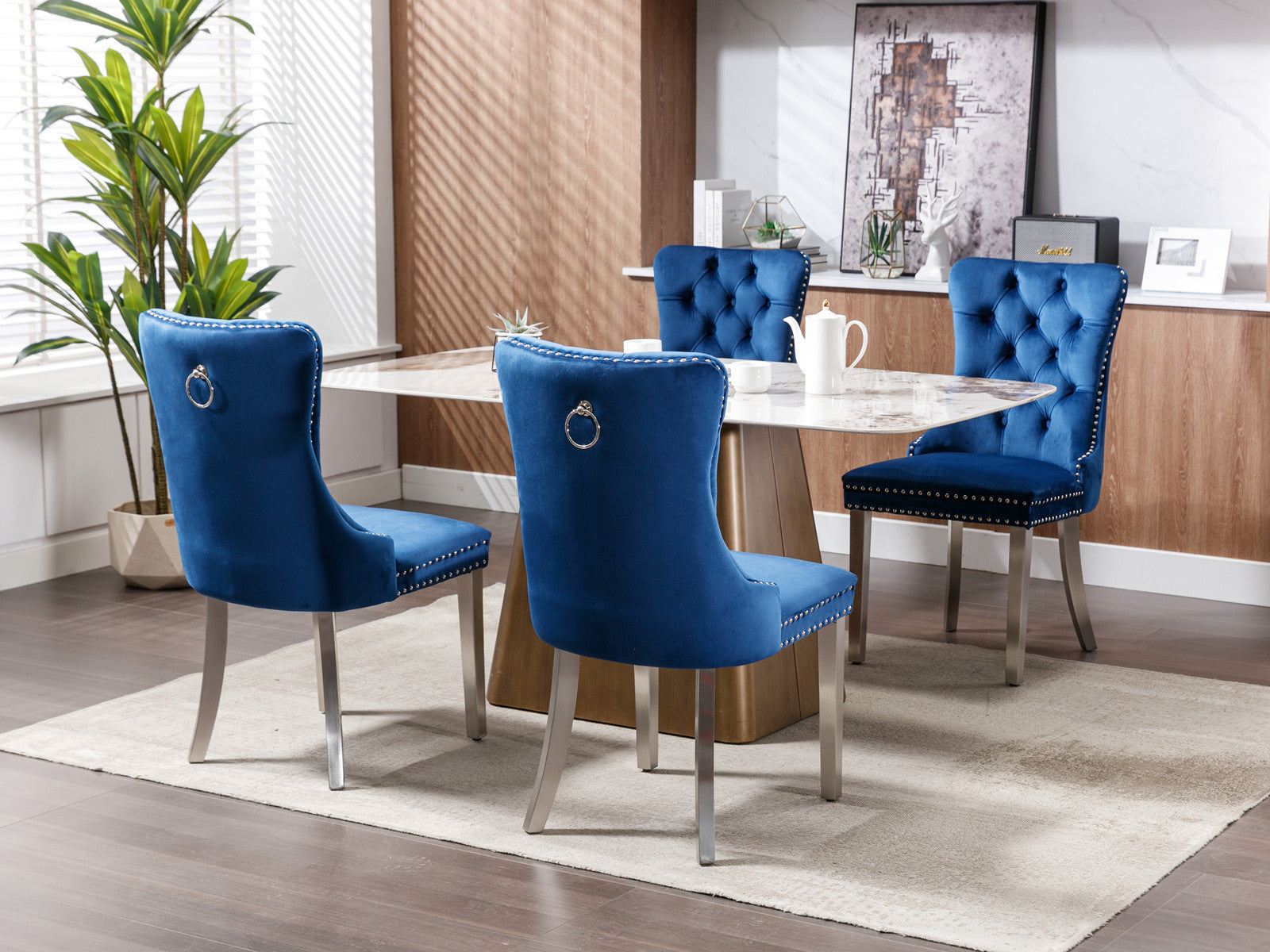 Nikki Collection Modern Tufted Solid Wood Velvet Upholstered Dining Chair with Chrome Legs