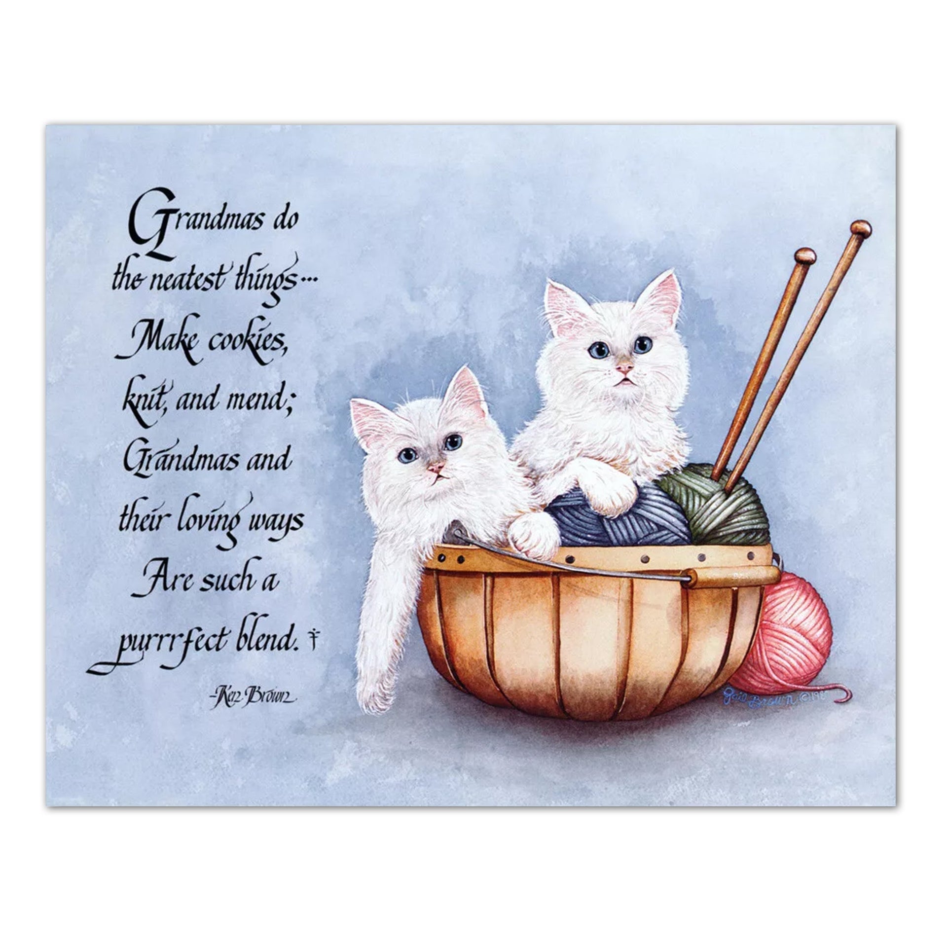 Grandma Cat Wall Art – Cozy Poem with Cats & Yarn Basket 8x10 Art Print