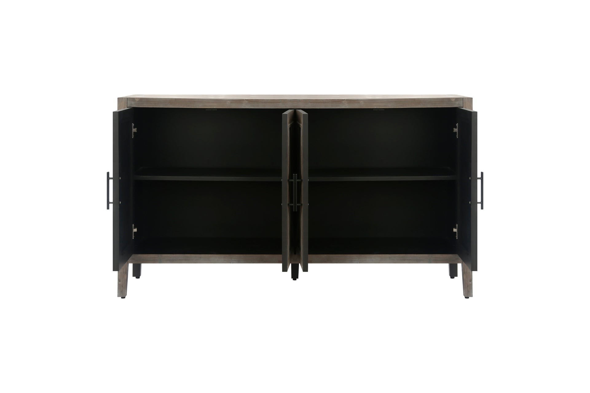 4 Door Wooden Twill Sideboard American Country Vintage Old Living Room Dining Room Hallway Entryway Cabinet (Brown)