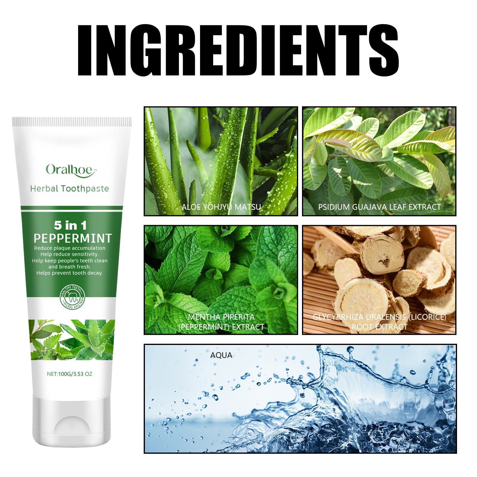 Aloe Whitening Toothpaste Cleans Mouth, Removes Odor, Freshens Breath, Removes Stains, Brighens Teeth And Beautifies Teeth