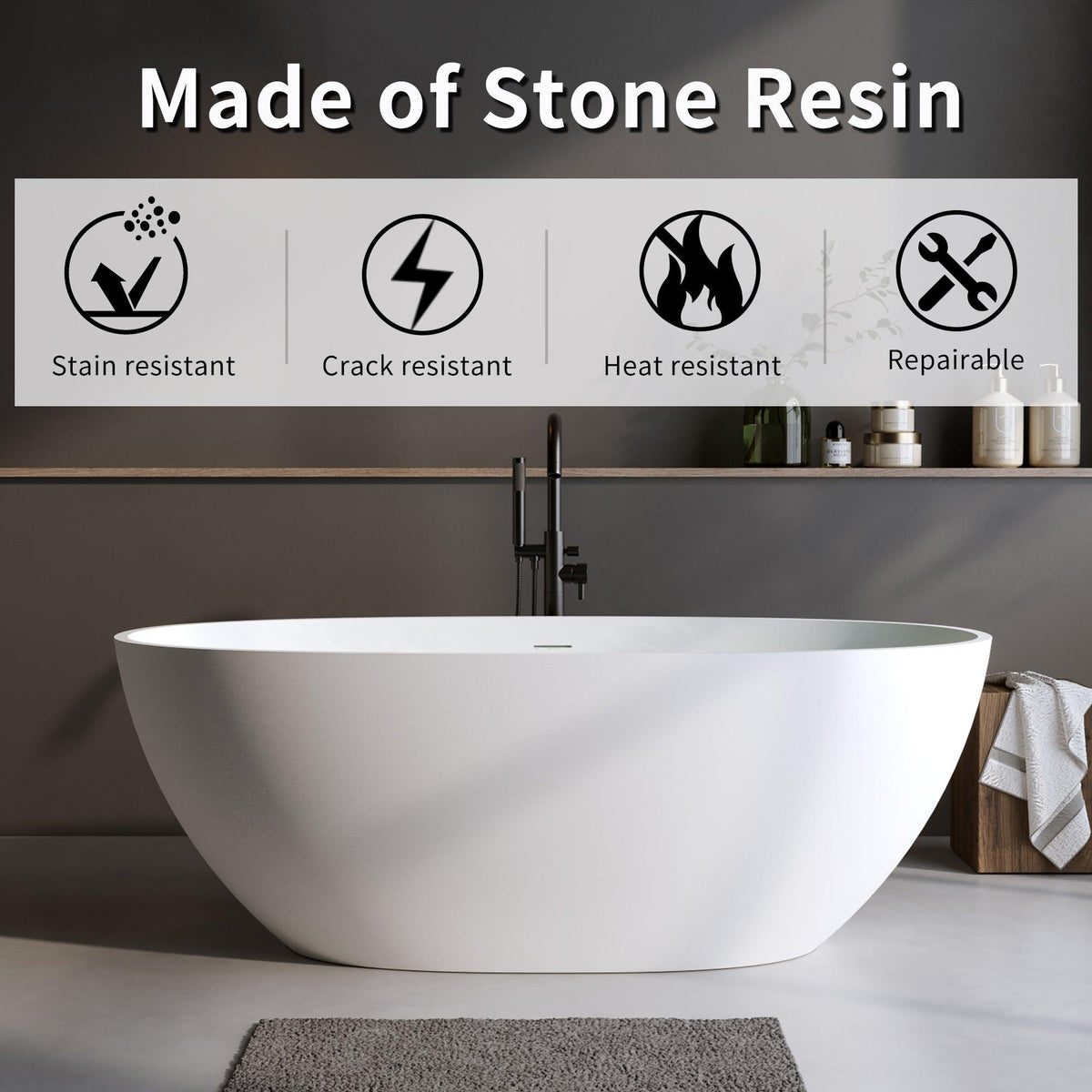55″ Solid Surface Matte Tub