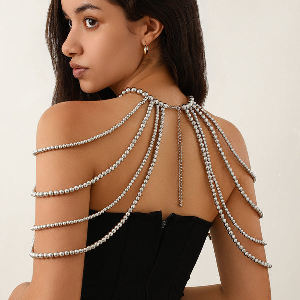 Minimalist party butterfly corset chain women's body chain imitation pearl tassel waist chain shoulder chain jewelry