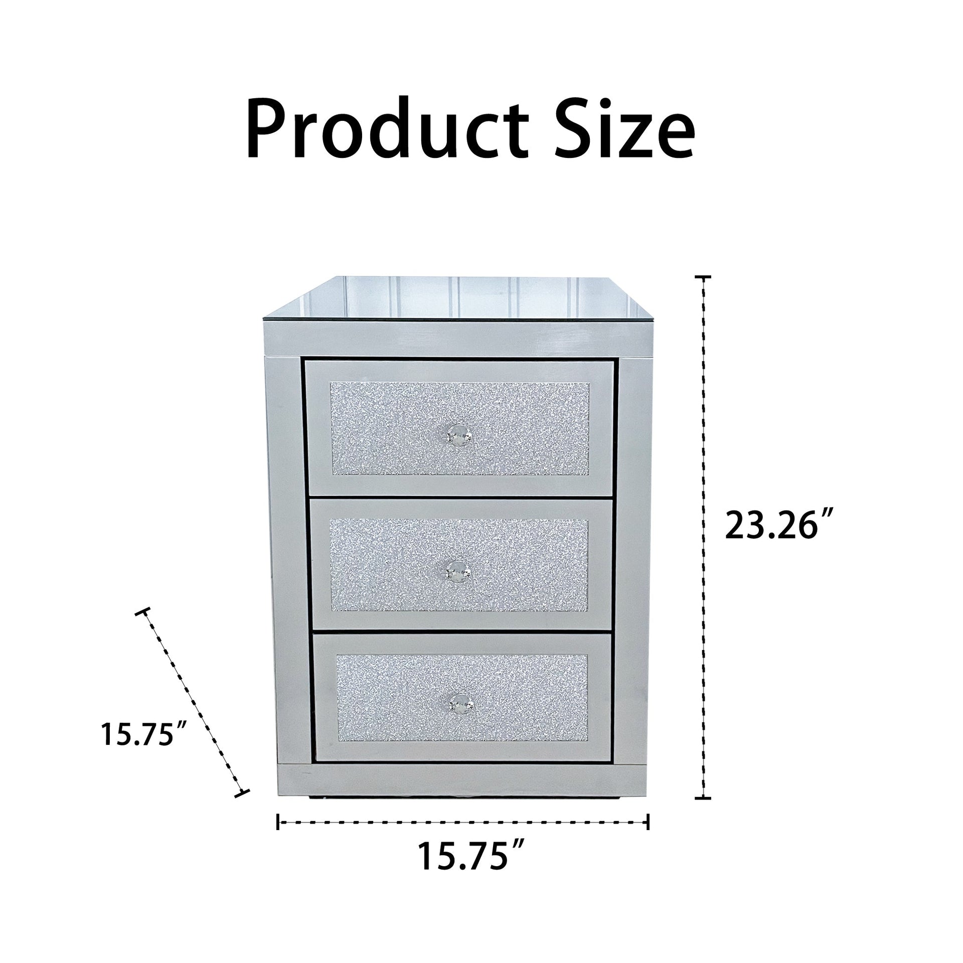 3-Drawer Mirrored Nightstand Bedside Table Glass Accent End Table
