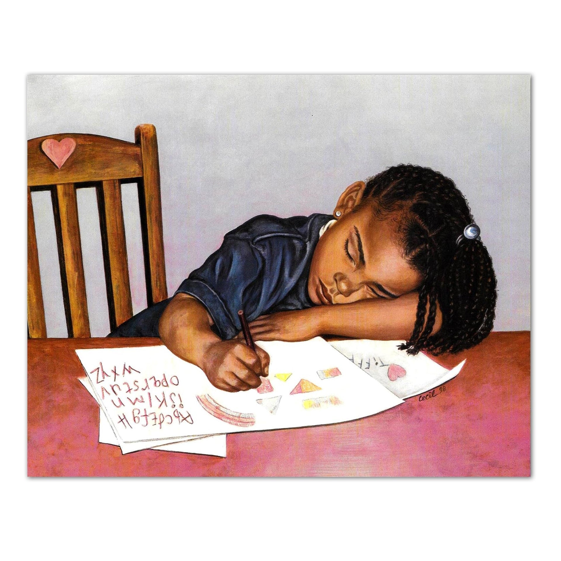 African American Art Print – Black Girl Homework Wall Picture 8x10 Lithograph