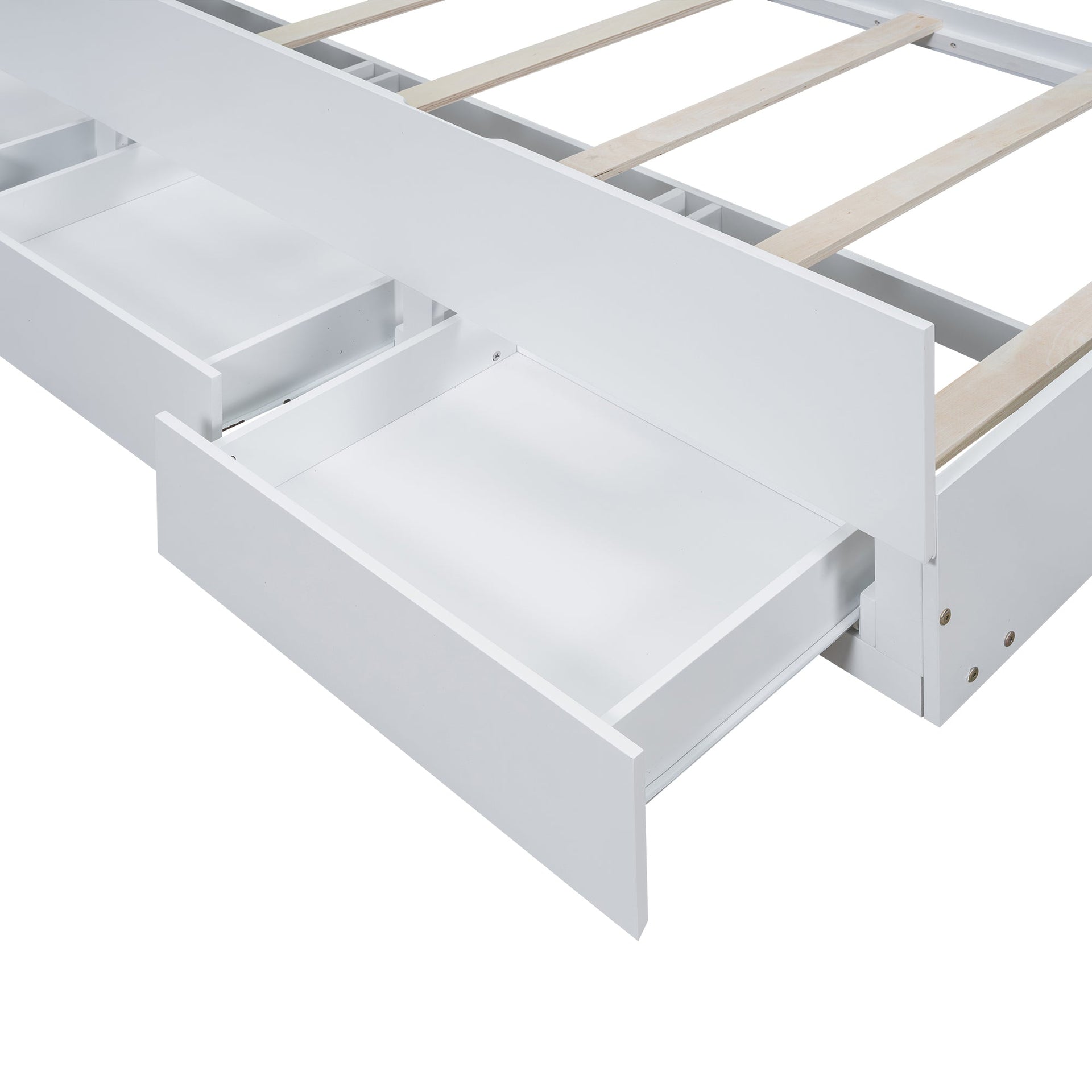 Twin Size Platform Bed with Storage LED Headboard Twin Size Trundle and 3 Drawers White