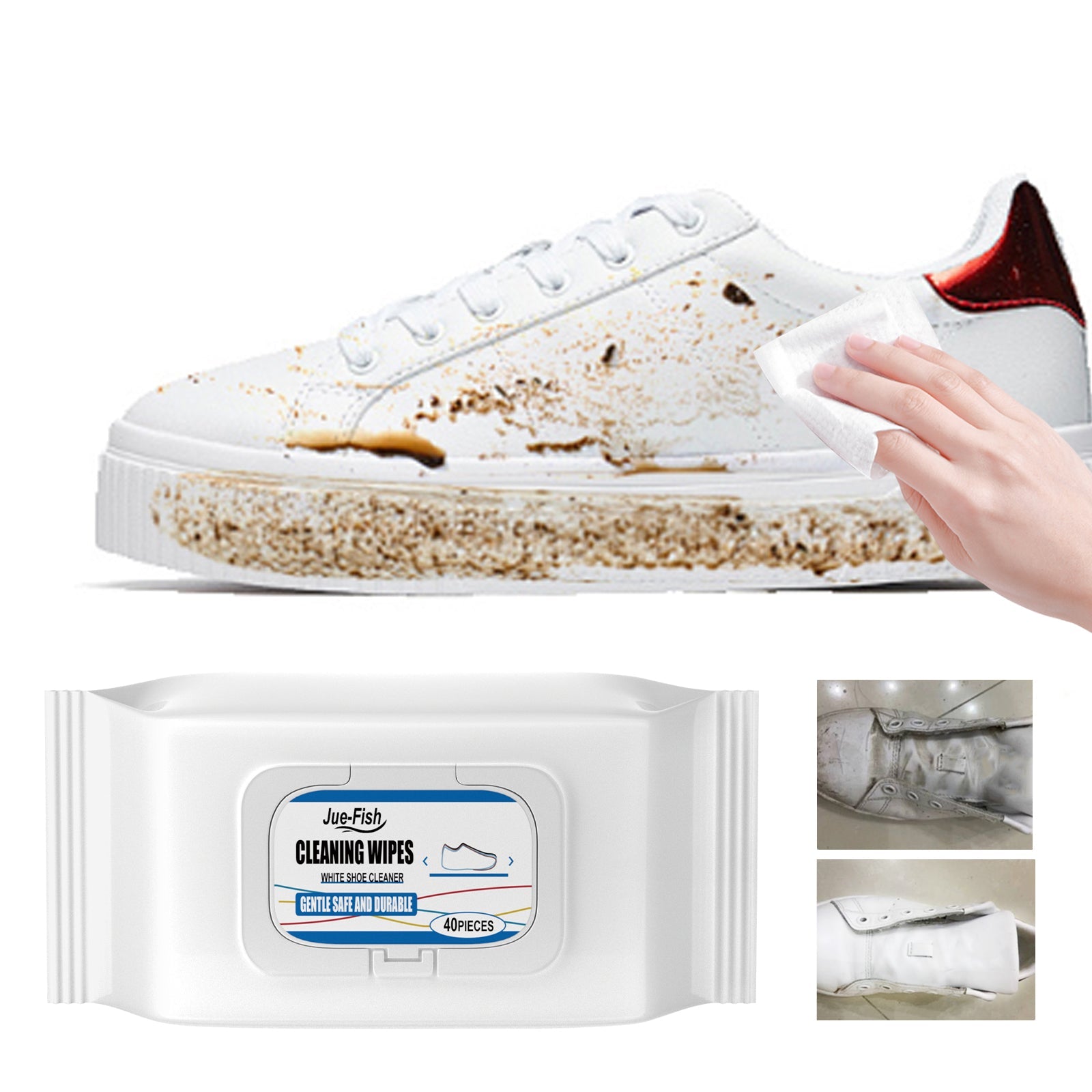Small White Shoe Cleaning Wipes, Sports Shoes Wash Free Decontamination One Wipe White Portable Cleaning Wipes