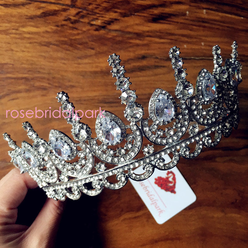 Rosebridalpark Zircon Gorgeous Bridal Wedding Hair Accessories Tiara Big Cubic Zirconia Crown Headband For Bridesmaid t997