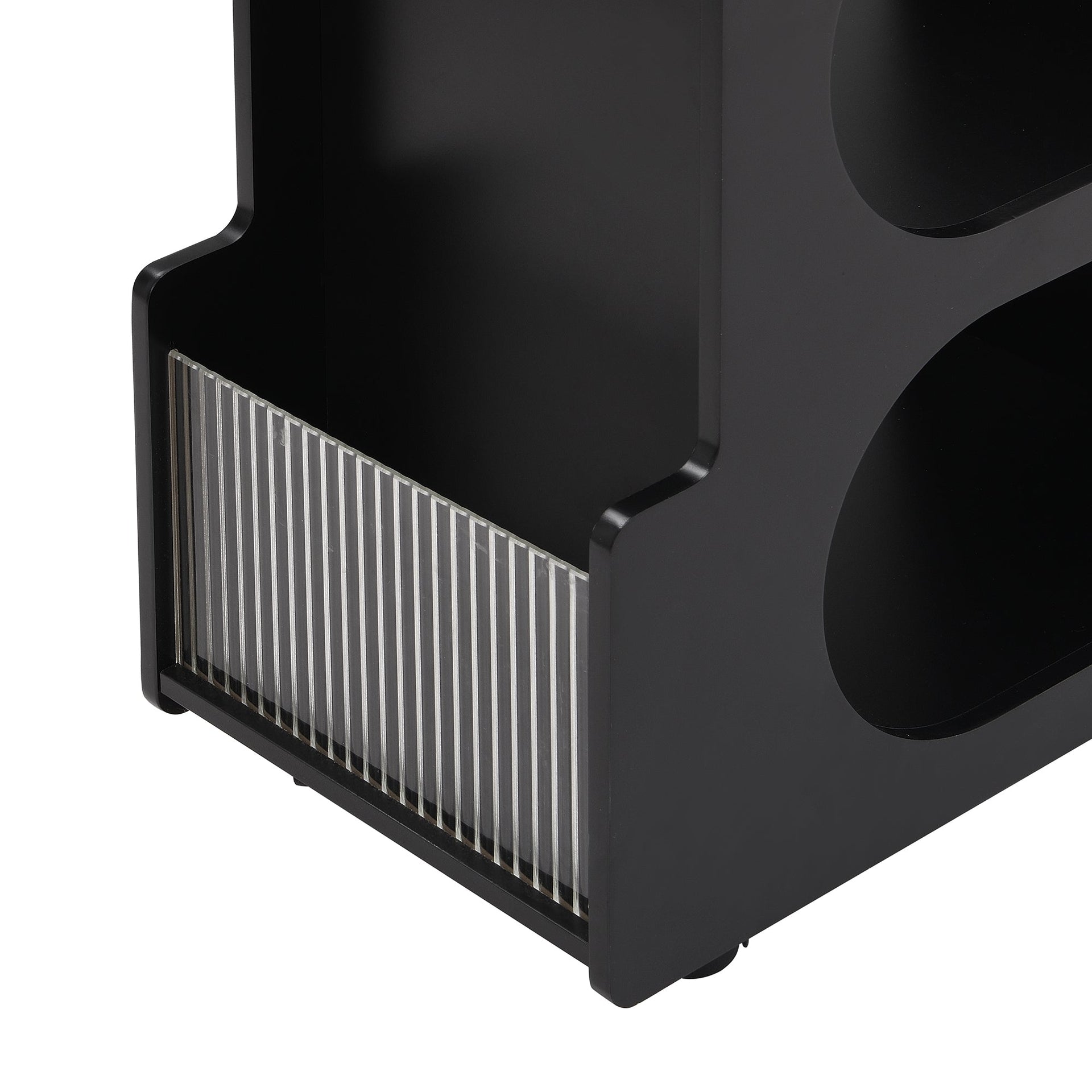 Stylish mobile desk with lockable wheels,bedside table with 5mm thick grooved tempered glass and gold round bars ，black