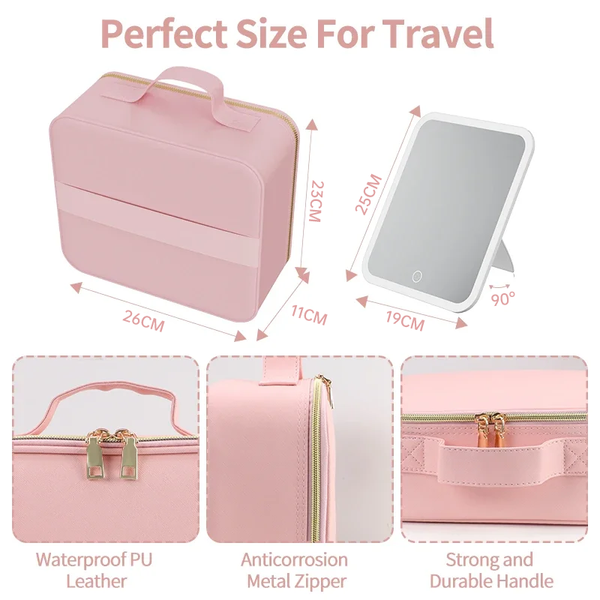 Light Up Box Vanity Organizer Portable Makeup Bag Mirror With Led Light