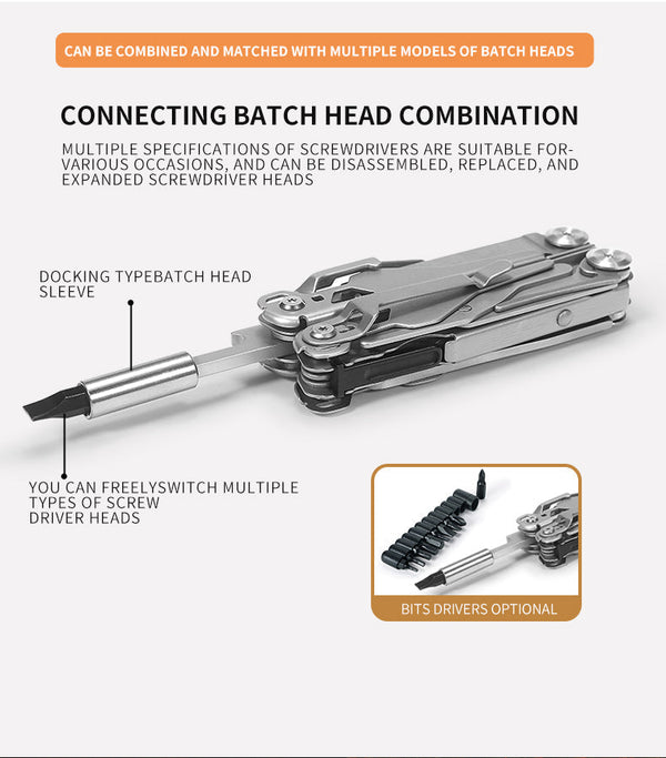 18 in 1 Silvery Outdoor Multitool Pliers Stainless Steel Folding Full Locking Combination Camping Multitool Pliers With Bits Driver Wautton Outdoor Gear