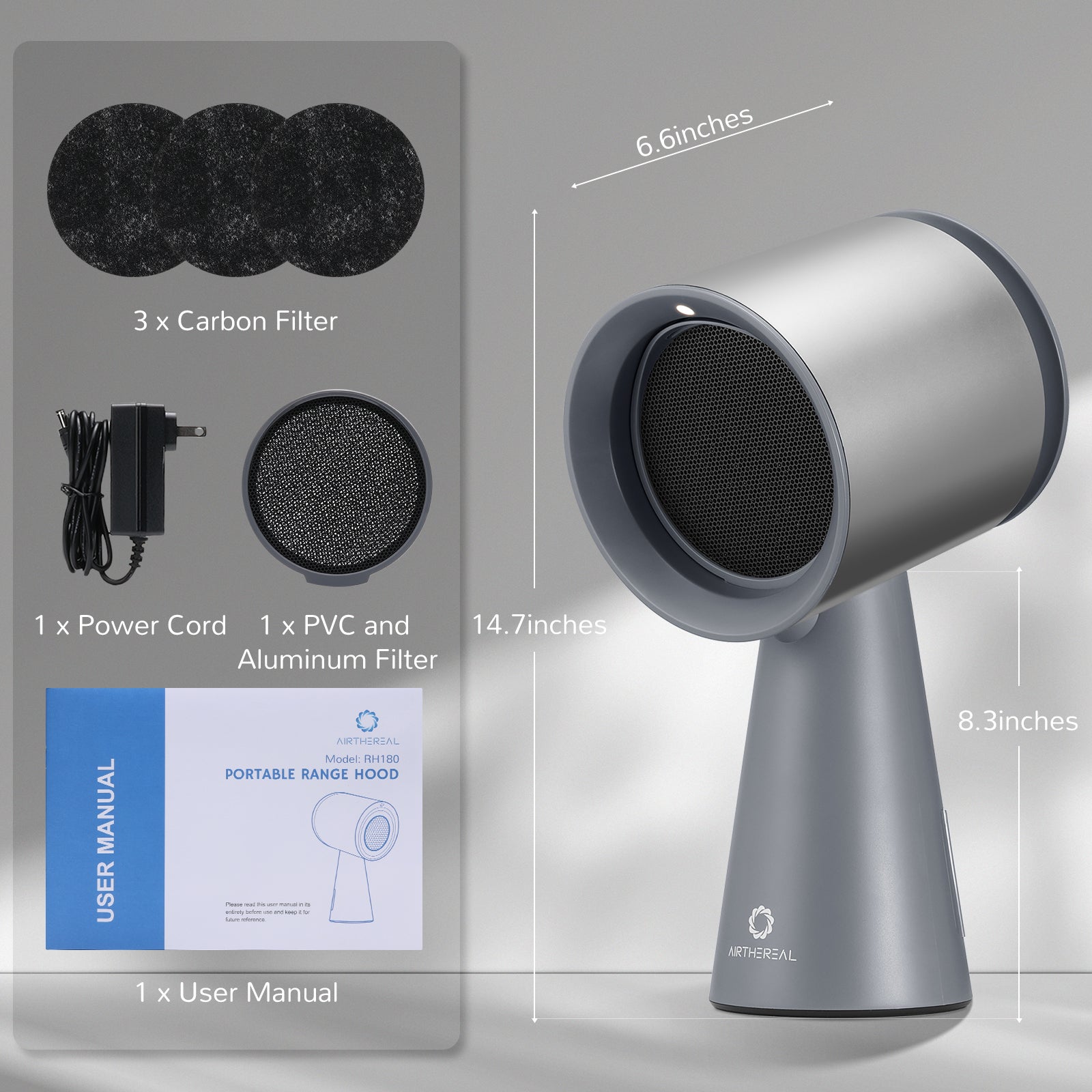 RH180 Portable Desktop Range Hood, Cordless or Plug-In Options - European version Airthereal