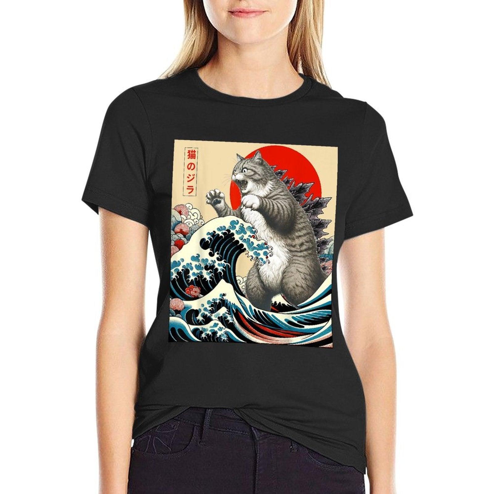 Catzilla Cat Japanese Art Funny Cat Gifts For Men Women Kid  Durable T-Shirt