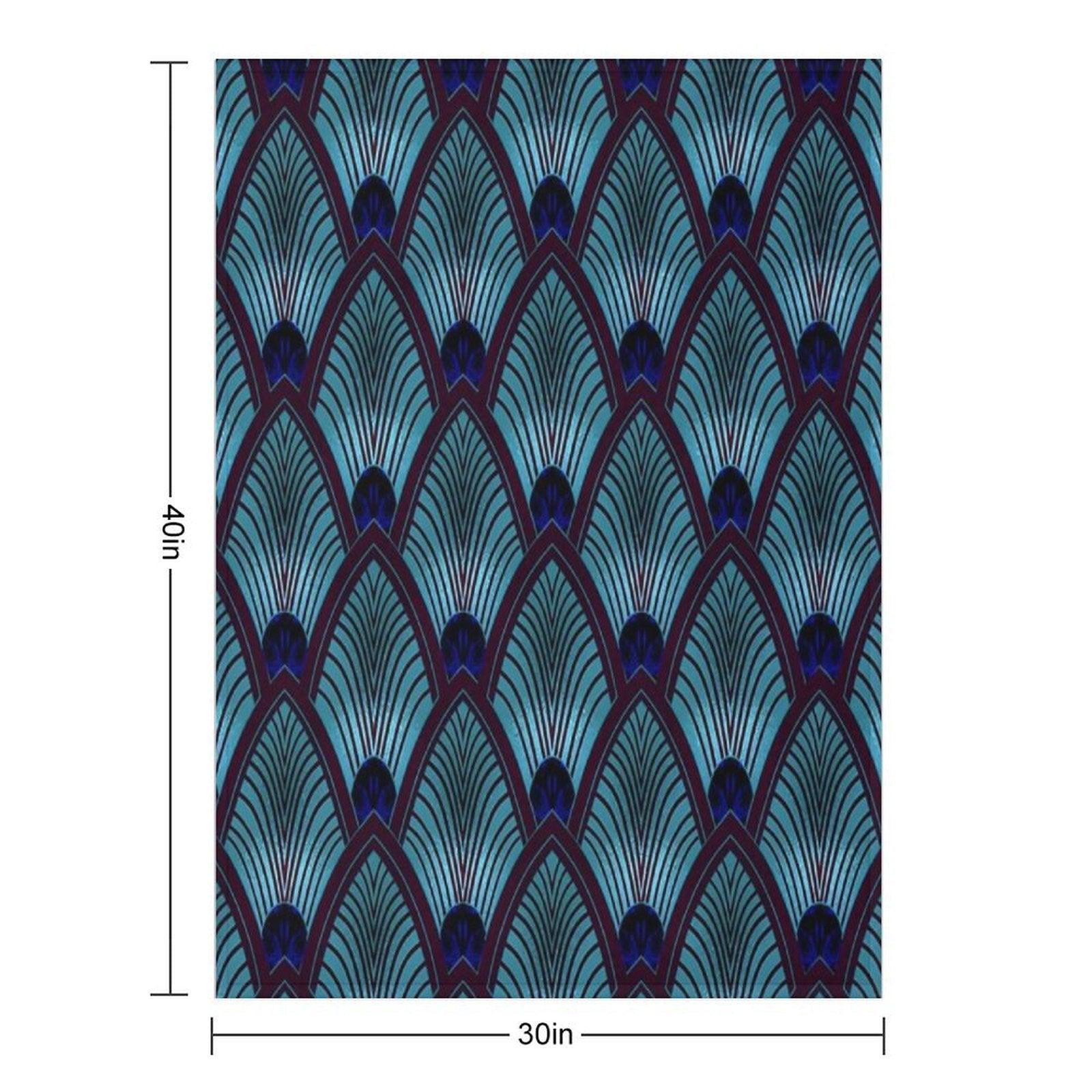 Art Deco Sunburst Fan in Metallic Blue Throw Blanket