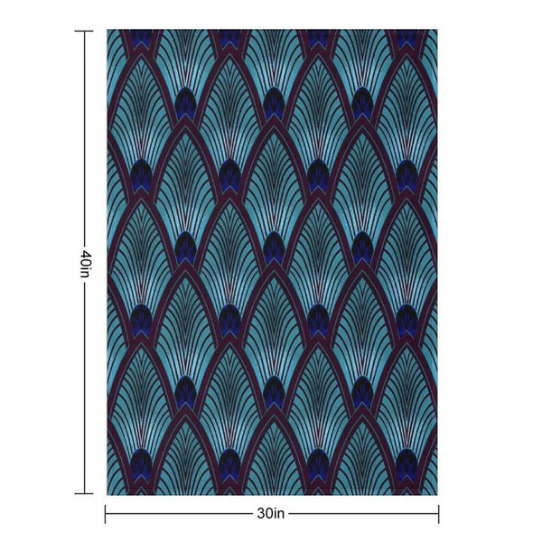Art Deco Sunburst Fan in Metallic Blue Throw Blanket