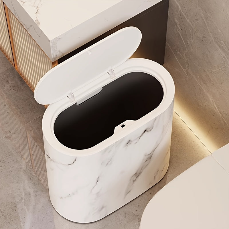 Marble Bathroom Trash Can with Lid Oval Small Kitchen Garbage Bin