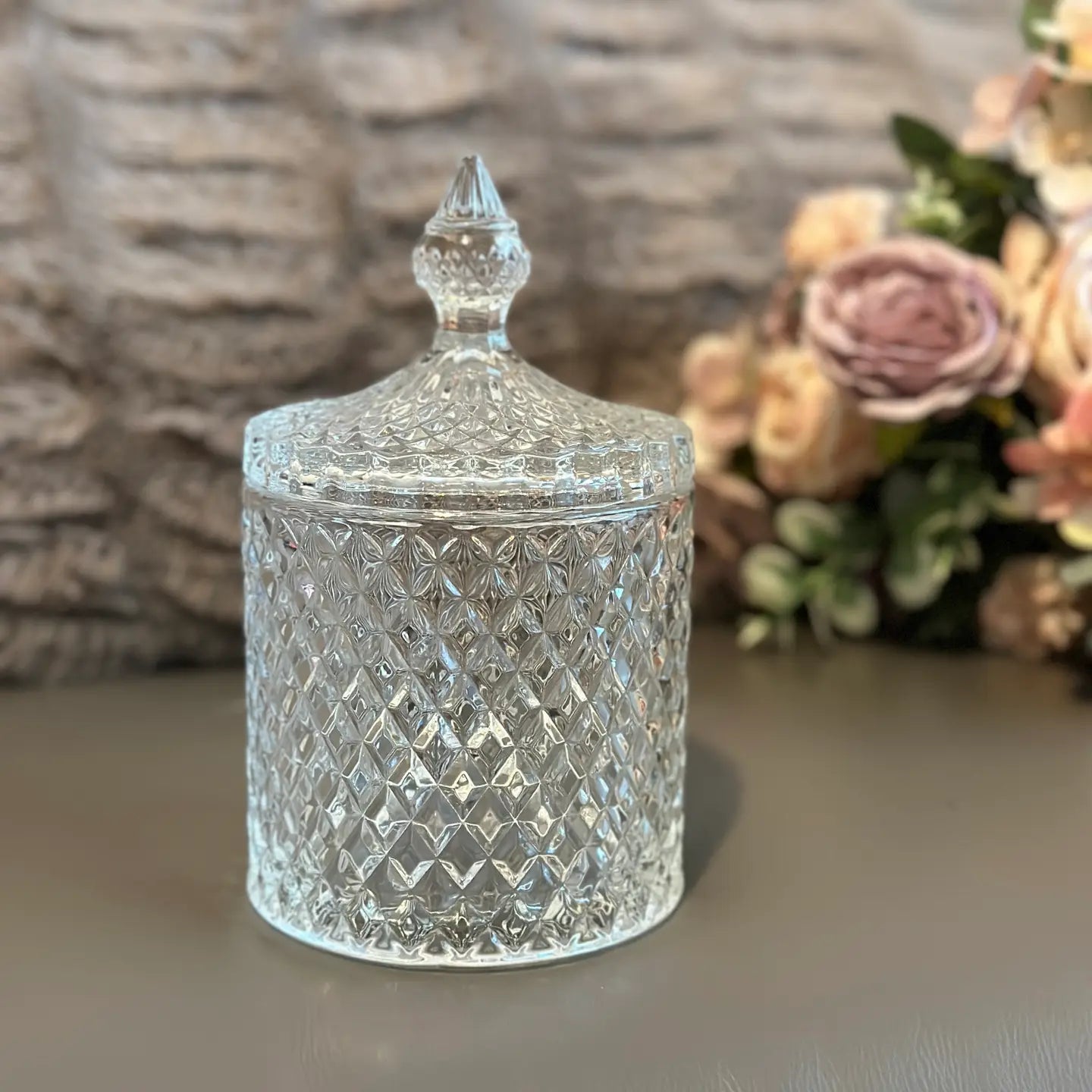 Diamond-Cut Crystal Clear Glass Storage Jar VagabondVintage