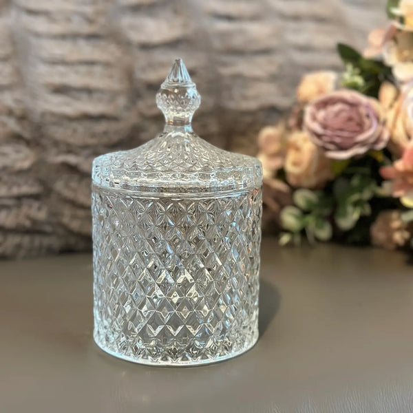 Diamond-Cut Crystal Clear Glass Storage Jar