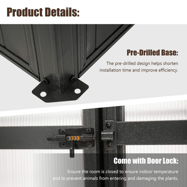 [06X08FT] Heavy-Duty Outdoor Polycarbonate Greenhouse With Fully Automatic Temperature Control Vent (SAK51892)