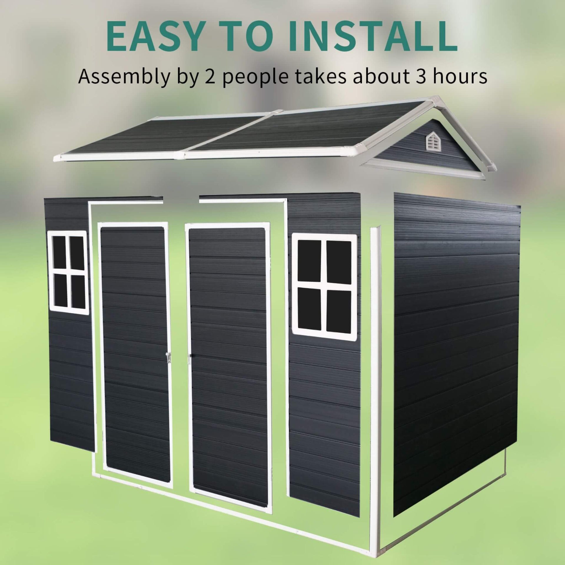[06X08FT] Outdoor Resin Patio Garden Shed With Floor, 2 Windows, And Lockable Doors (SAK54953)