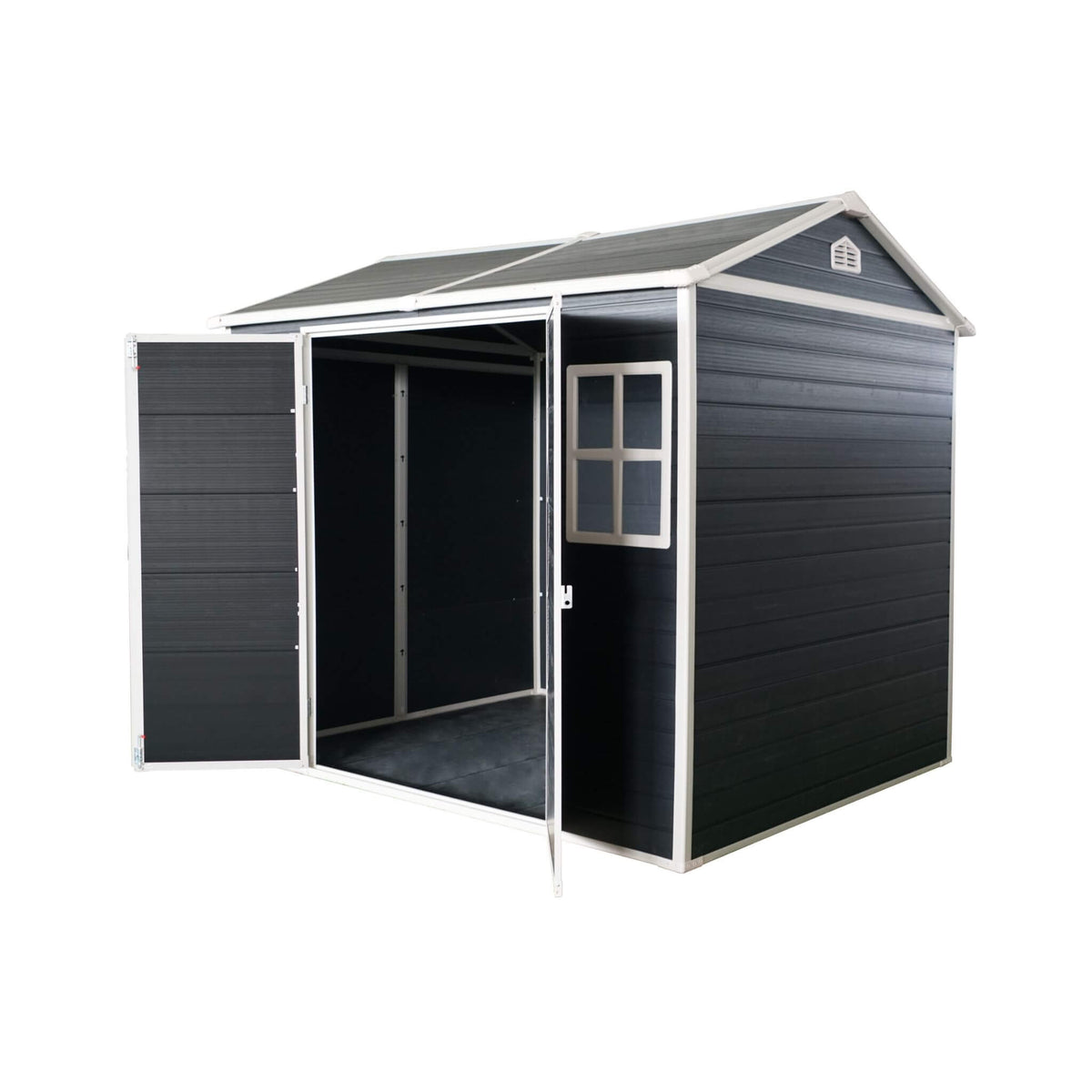 [06X08FT] Outdoor Resin Patio Garden Shed With Floor, 2 Windows, And Lockable Doors (SAK54953)