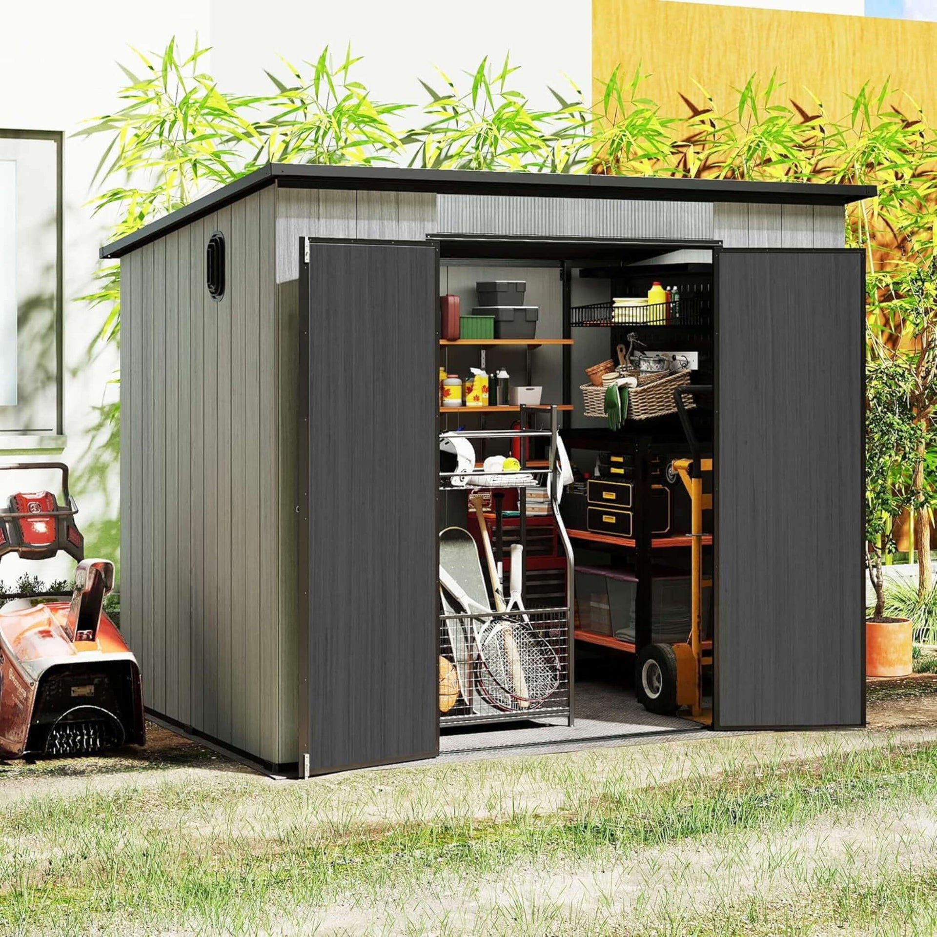 [06X08FT] Outdoor Resin Storage Shed With Lockable Double Doors And Sloping Roof (SAK73286)