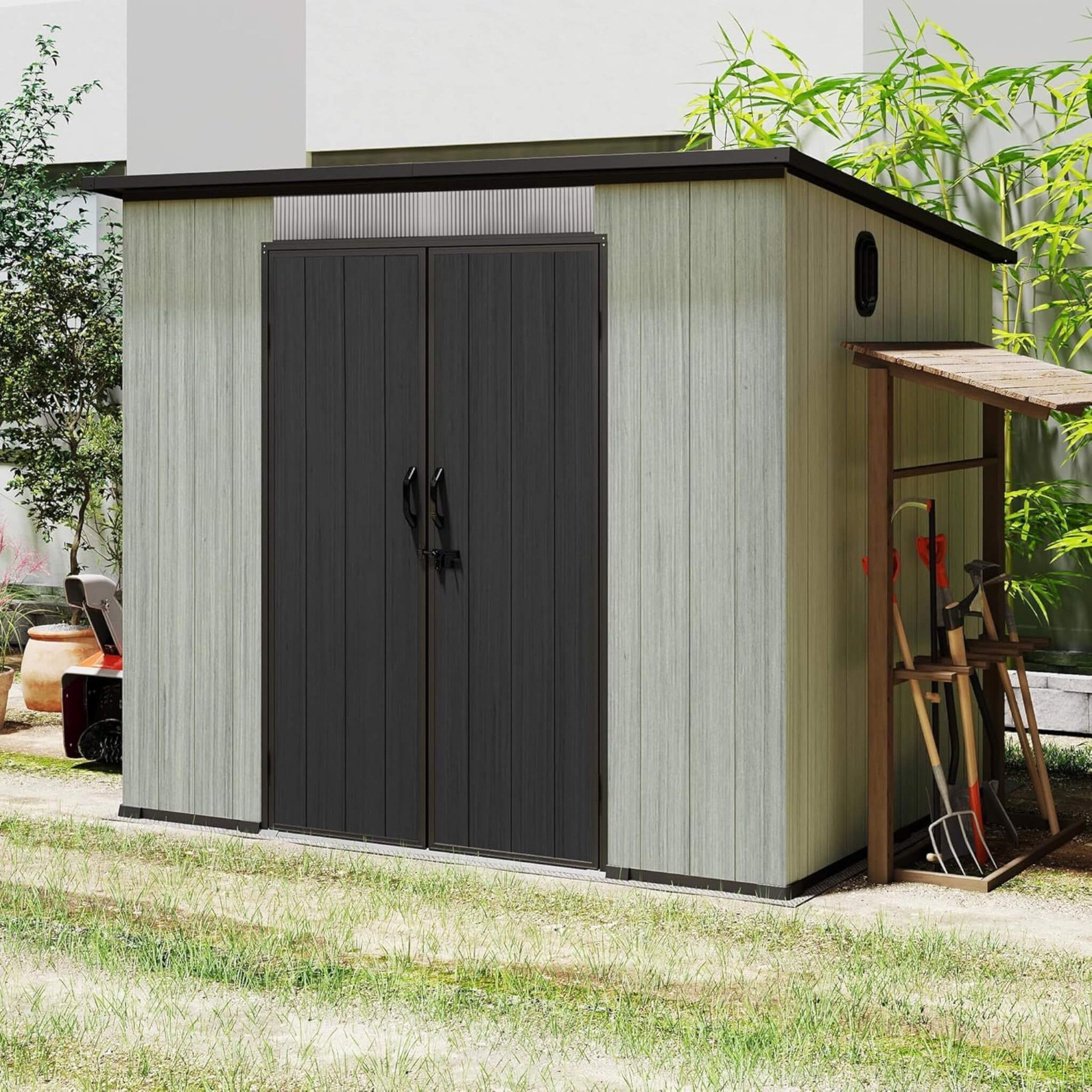 [06X08FT] Outdoor Resin Storage Shed With Lockable Double Doors And Sloping Roof (SAK73286)