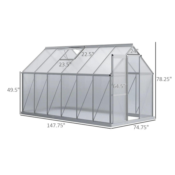 [06X12FT] Heavy-Duty Aluminum Walk-In Greenhouse With Rooftop Vent And Sliding Door (SAK69048)