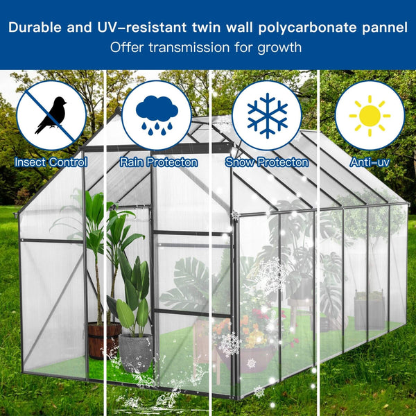[06X12FT] Heavy-Duty Black Polycarbonate Greenhouse With Raised Base And Anchor (SAK92451)