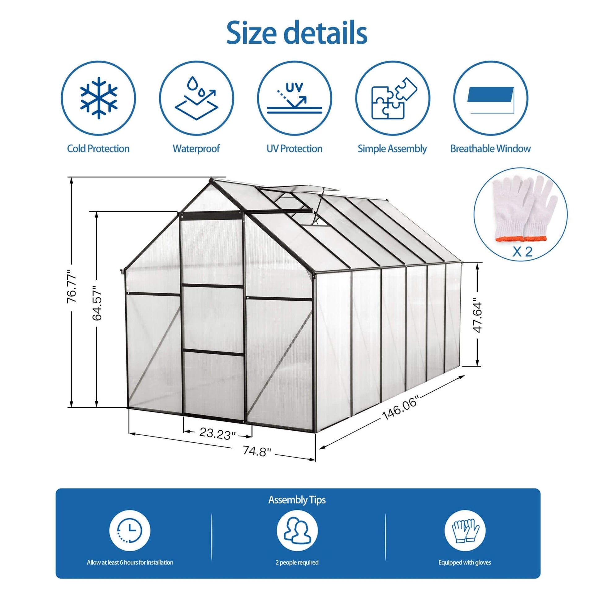 [06X12FT] Heavy-Duty Black Polycarbonate Greenhouse With Raised Base And Anchor (SAK92451)
