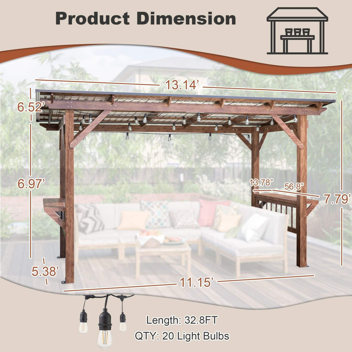 [06X13FT] Durable Outdoor Hardtop BBQ Grill Shelter Gazebo With Shelves (SAK65420)