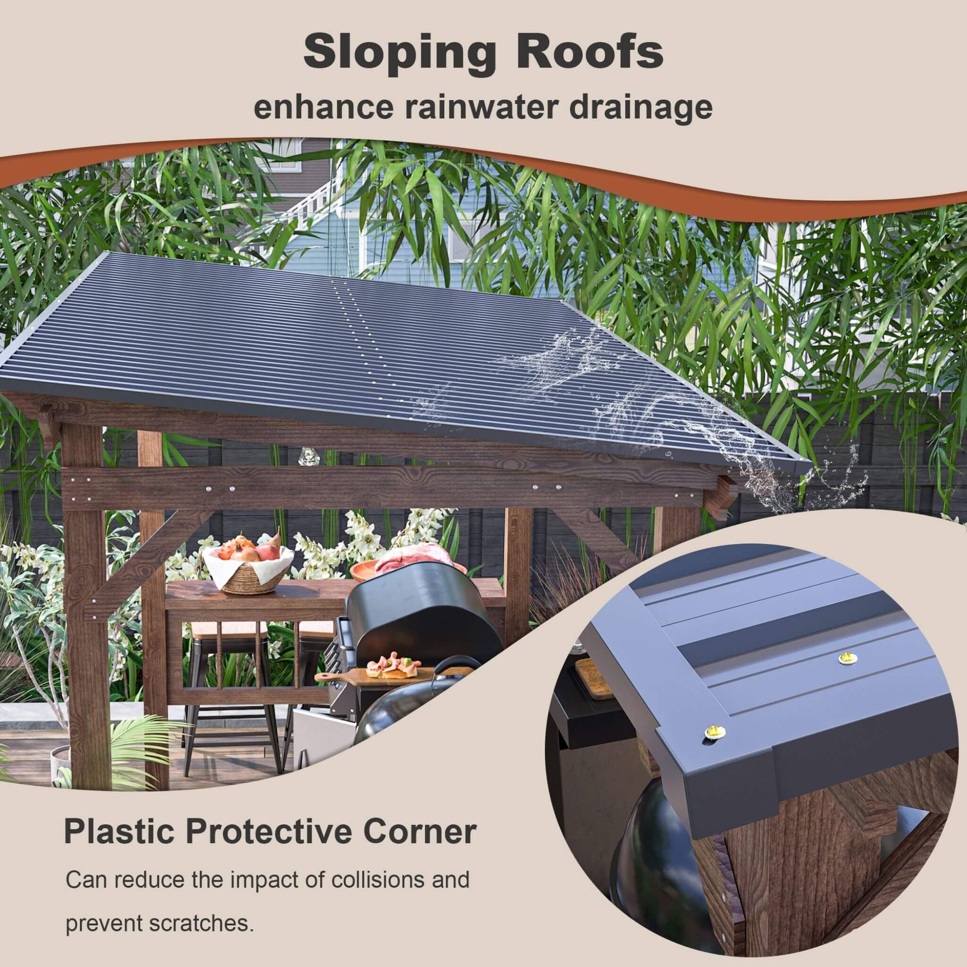 [06X13FT] Durable Outdoor Hardtop BBQ Grill Shelter Gazebo With Shelves (SAK65420)