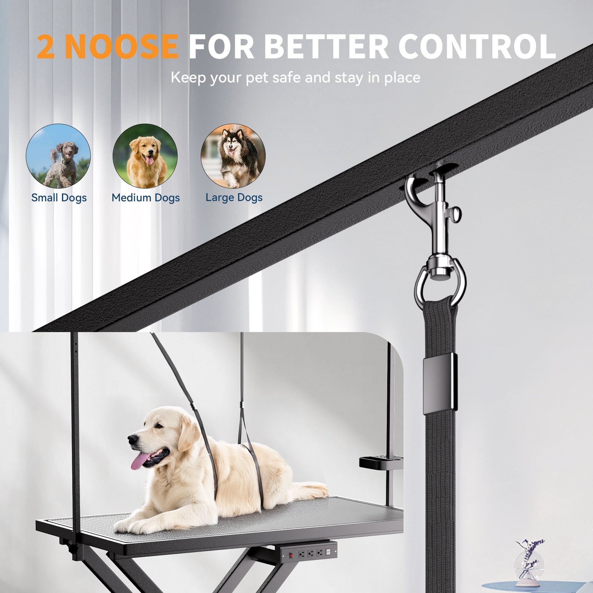 Professional Electric Dog Grooming Table - Heavy Duty, Height Adjustable Pet Grooming Table w/Leveling Wheels, Dog Grooming Arm, Anti Slip Tabletop & Tool Organizer/Dog Grooming Station (50', BLACK)