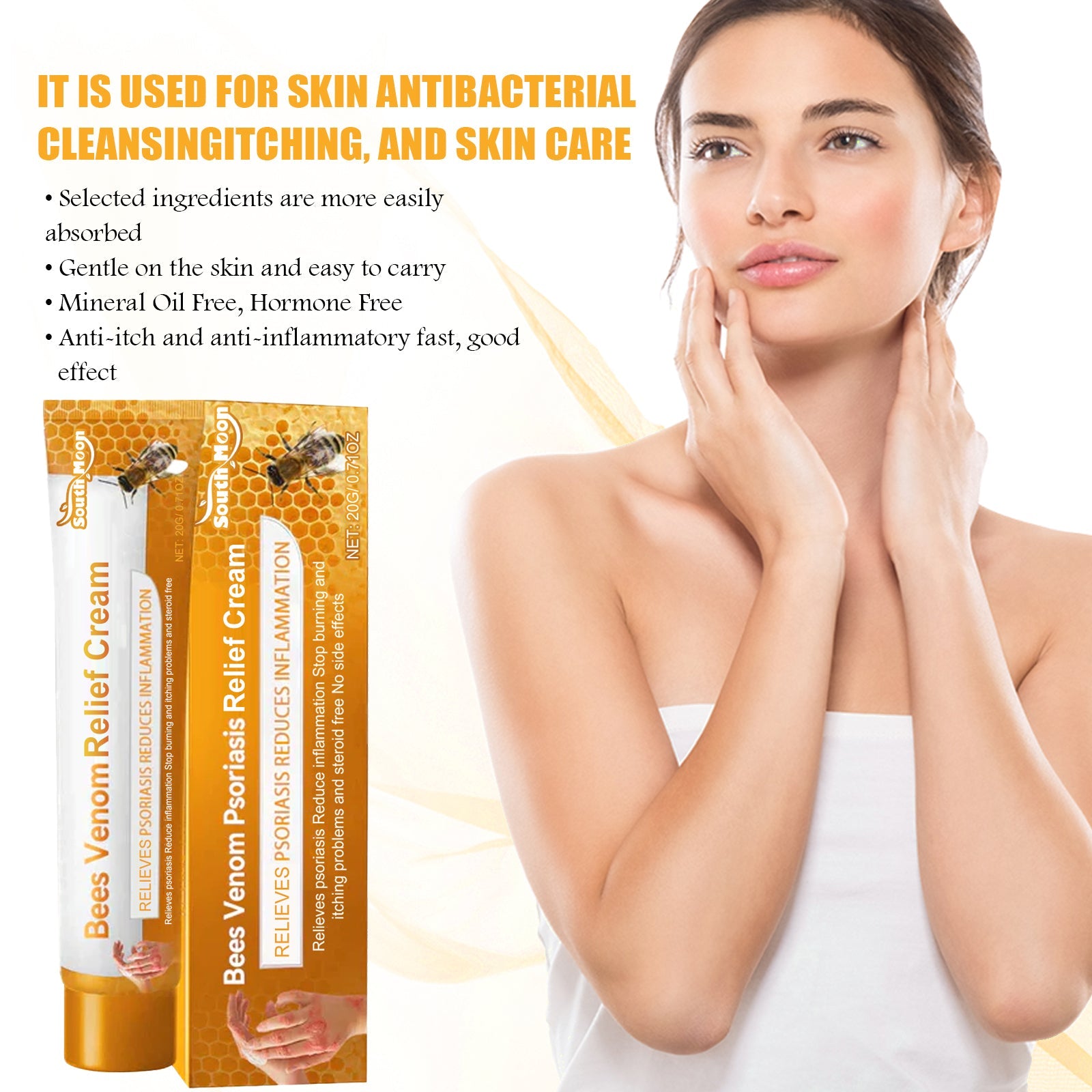 Bee Venom Psoriasis Relief Cream, Skin Relief Itching Relieve Redness Hand And Foot Moss Skin Moss Repair Cream