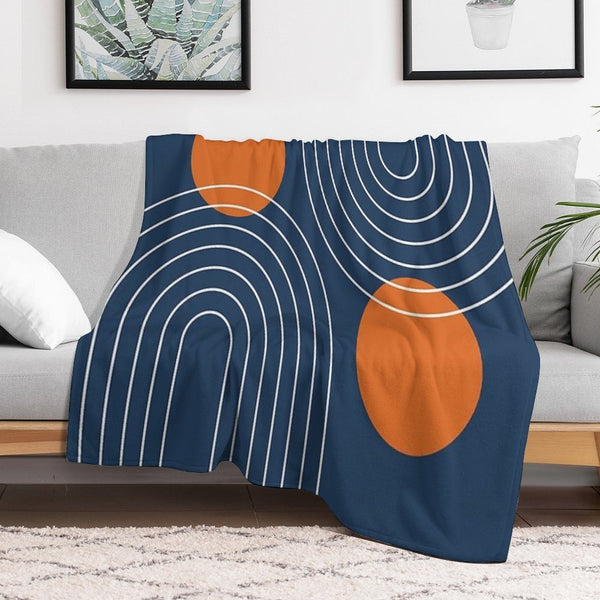 Mid Century Modern Geometric 83 in Navy Blue And Burnt Orange (Rainbow And Sun Abstraction) Lightweight Throw Blanket