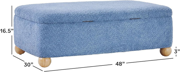 Oversized Large Soft Blue Boucle Fabric Storage Ottoman