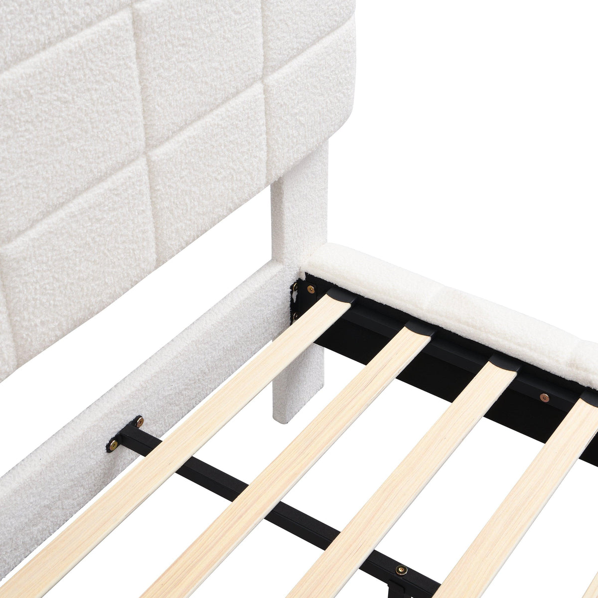 White  Boucle Floating Bed with Light,Queen