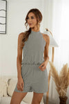 Cutout Grecian Neck Romper - Dark Gray / S