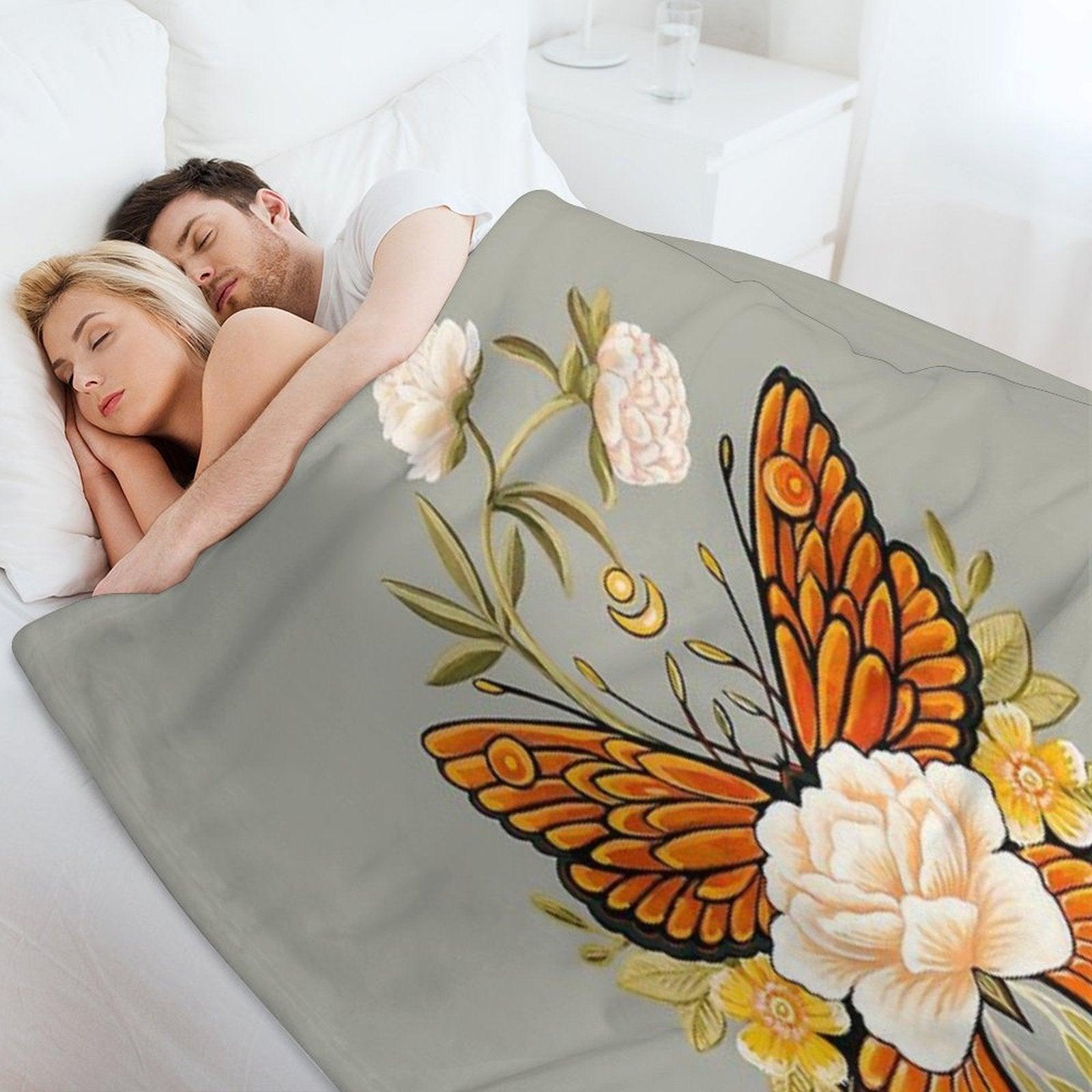 Tattoo Butterfly Peonies Throw Blanket