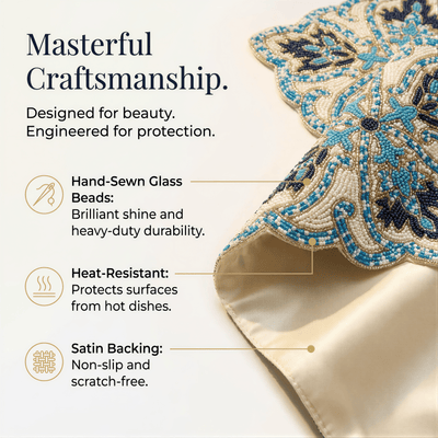 Beaded Table Runner – Blue White, 36x13 Inch