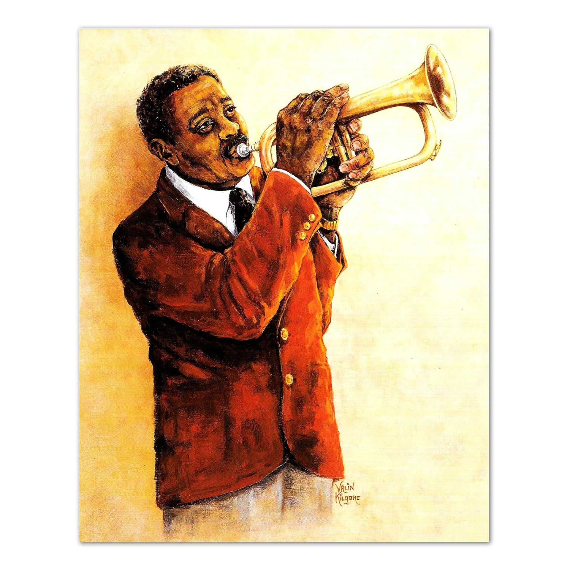 Jazz Trumpet Art Print – African American Musician Wall Picture 8x10 Ready to Frame
